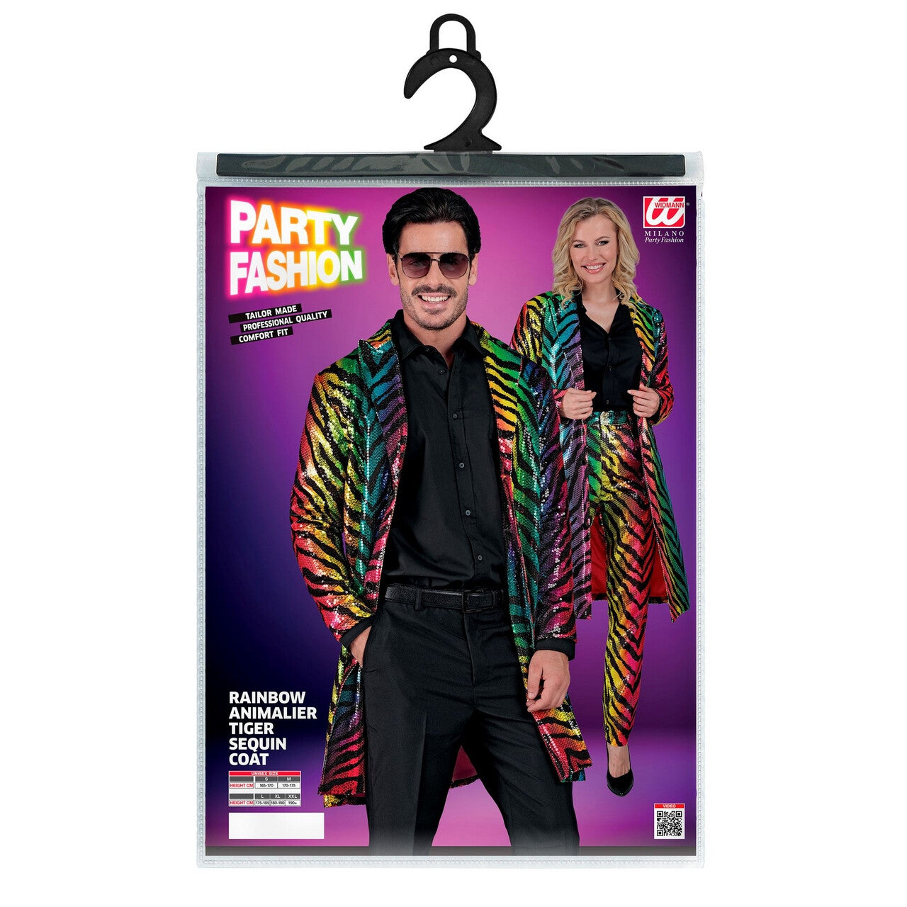 Op deze afbeelding zie je een Kostuums, van het merk Widmann. Pailletten Jas Rainbow Party Tiger