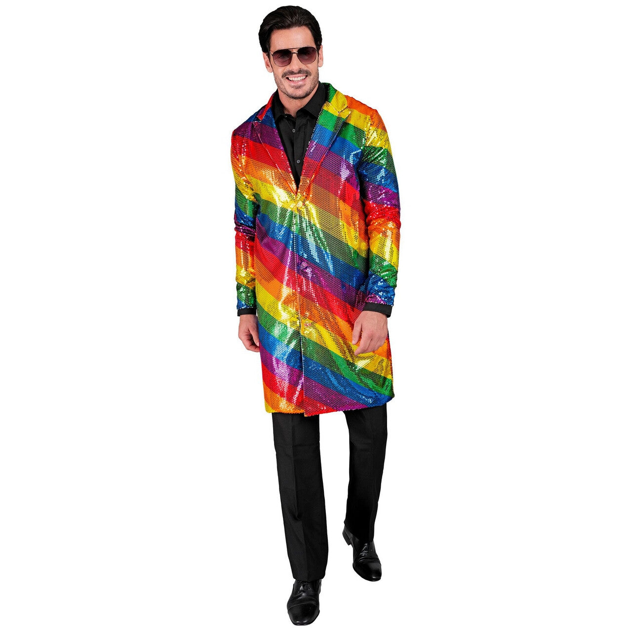 Op deze afbeelding zie je een Kostuums, van het merk Widmann. Pailletten Regenboog Strepen Jas