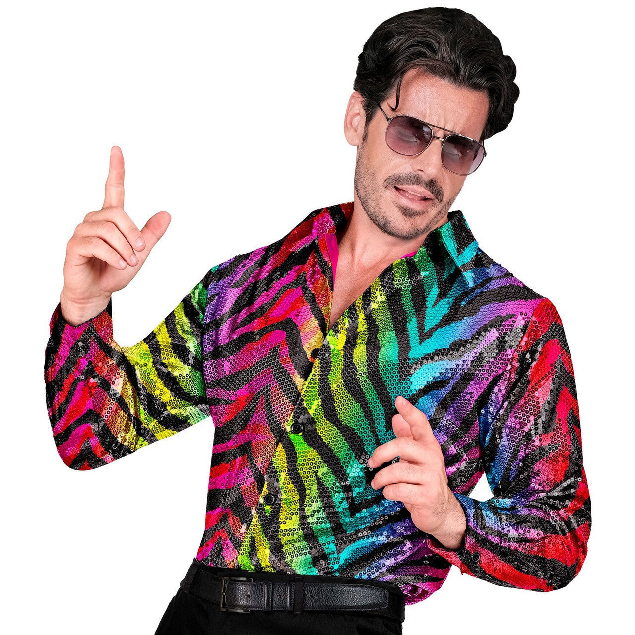 Op deze afbeelding zie je een Kostuums, van het merk Widmann. Pailletten Overhemd Colour Wild Man