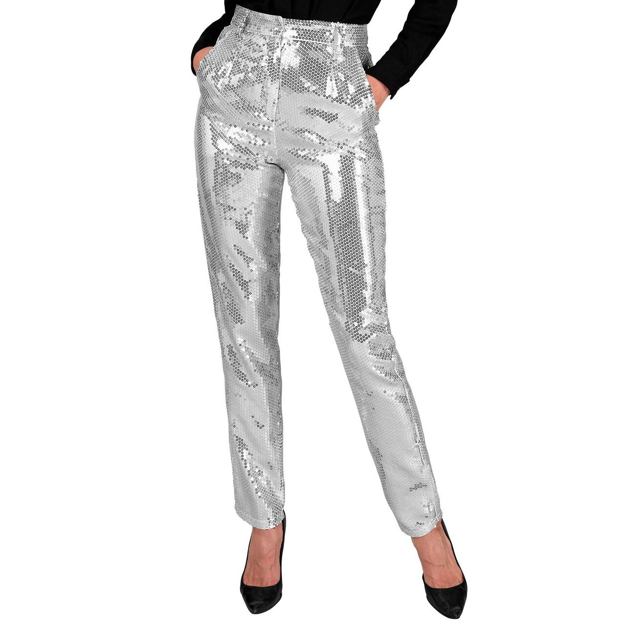 Op deze afbeelding zie je een Kostuums, van het merk Widmann. Pailletten Broek Over The Moon Silver Vrouw
