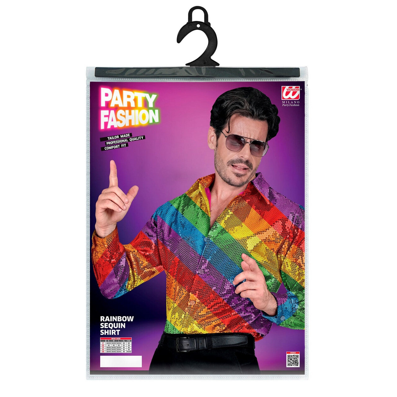 Op deze afbeelding zie je een Kostuums, van het merk Widmann. Rainbow Stripes Pailletten Overhemd Man