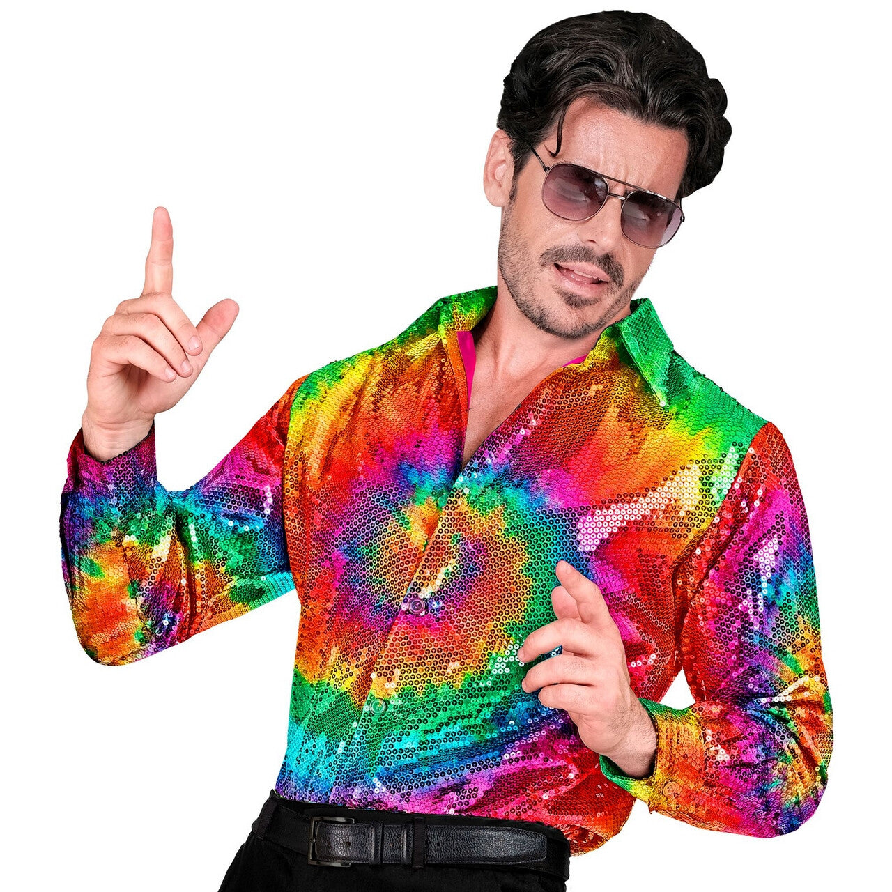 Op deze afbeelding zie je een Kostuums, van het merk Widmann. Pailletten Overhemd Disco Circles Man