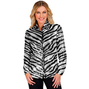 Op deze afbeelding zie je een Kostuums, van het merk Widmann. Pailletten Blouse Zilver Tijgerprint Vrouw