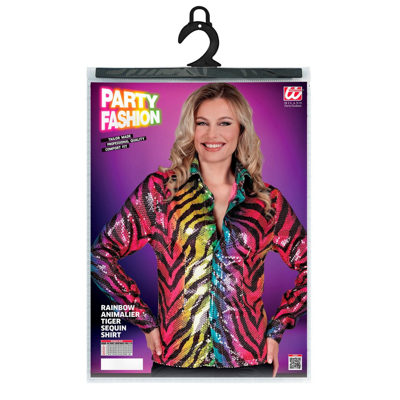 Op deze afbeelding zie je een Kostuums, van het merk Widmann. Pailletten Blouse Mega Foute Regenboog Tijger Vrouw