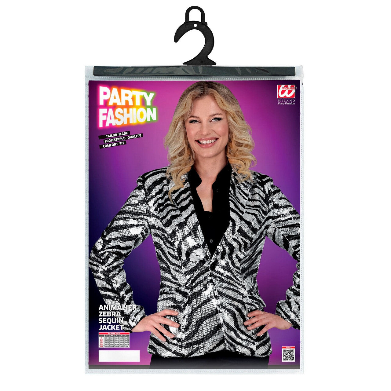 Op deze afbeelding zie je een Kostuums, van het merk Widmann. Pailletten Blazer Zebra Zilver Glamour Vrouw Kostuum