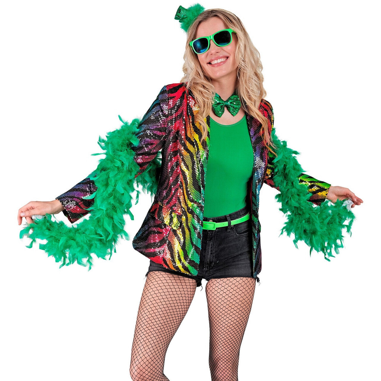 Op deze afbeelding zie je een Kostuums, van het merk Widmann. Pailletten Blazer Crazy Rainbow Stripes Vrouw
