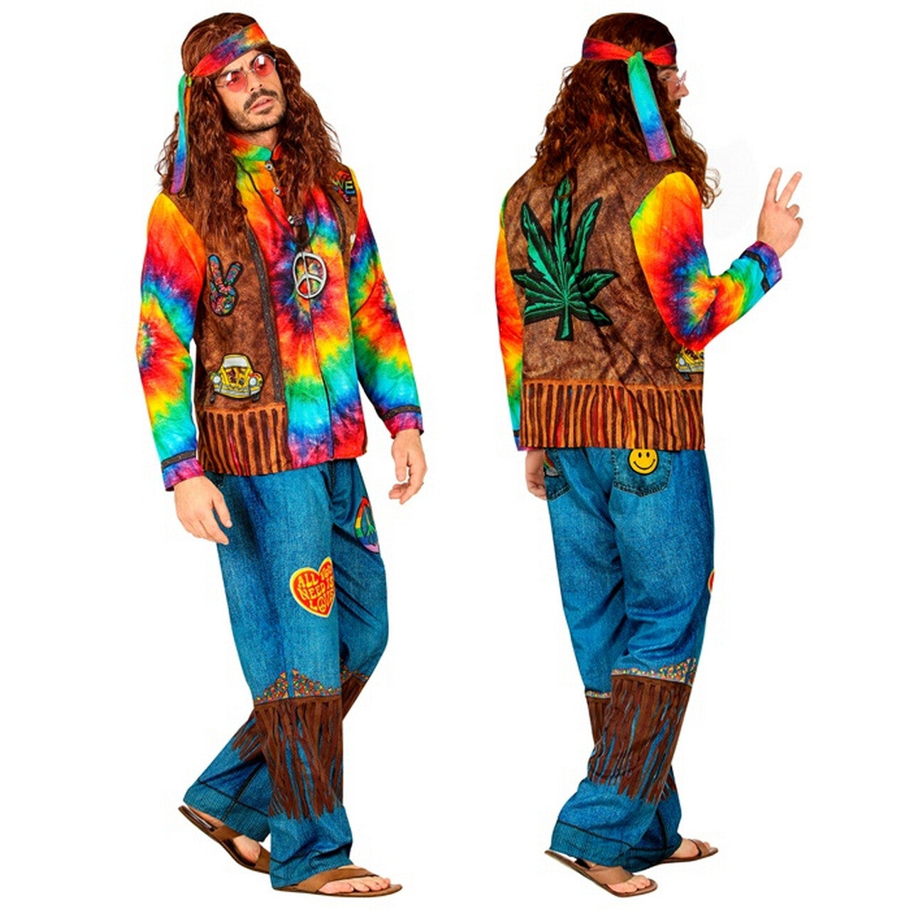 Op deze afbeelding zie je een Kostuums, van het merk Widmann. Hippie Karma Karel Kostuum
