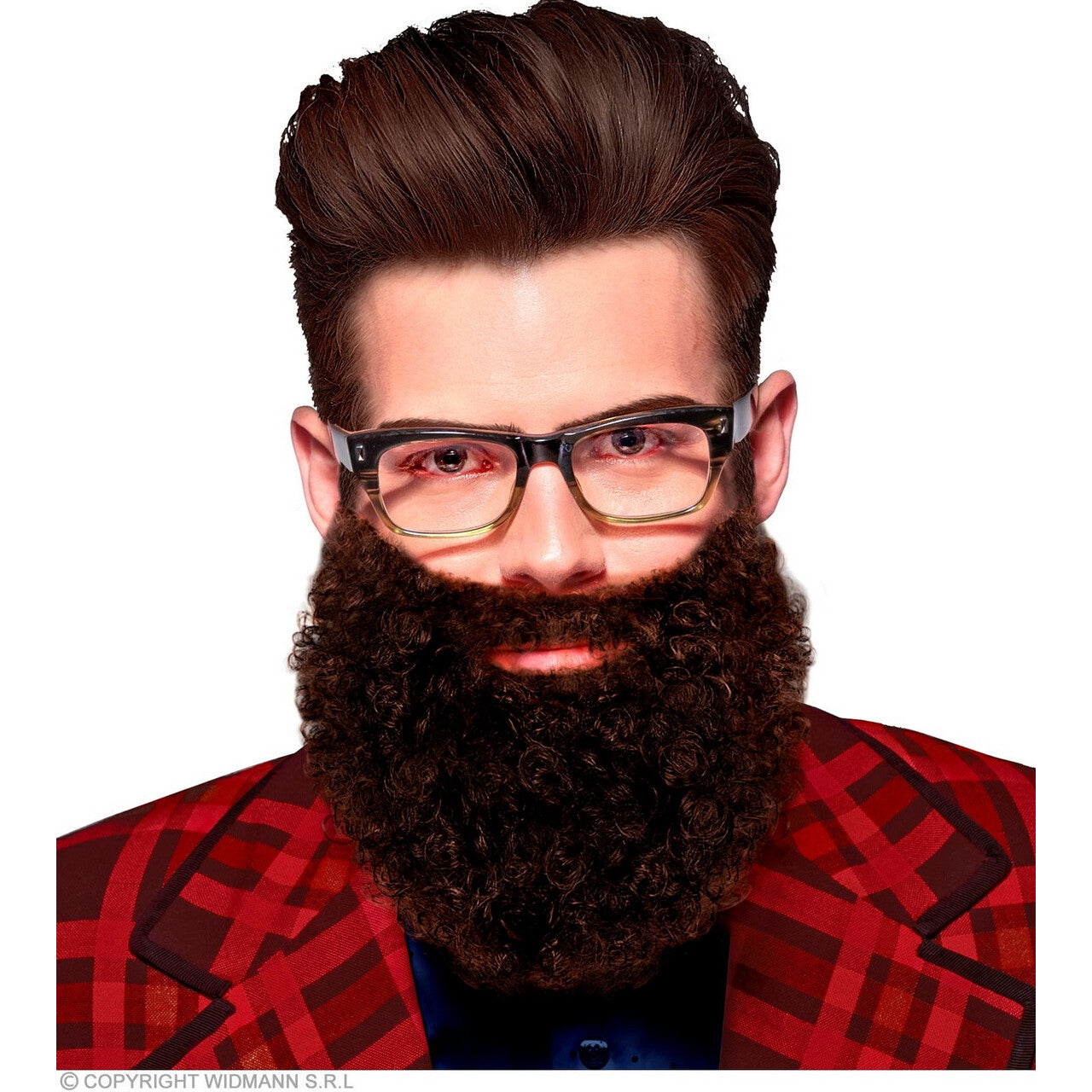 Op deze afbeelding zie je een Accessoires, van het merk Widmann. Bruine Krullen Baard En Snor