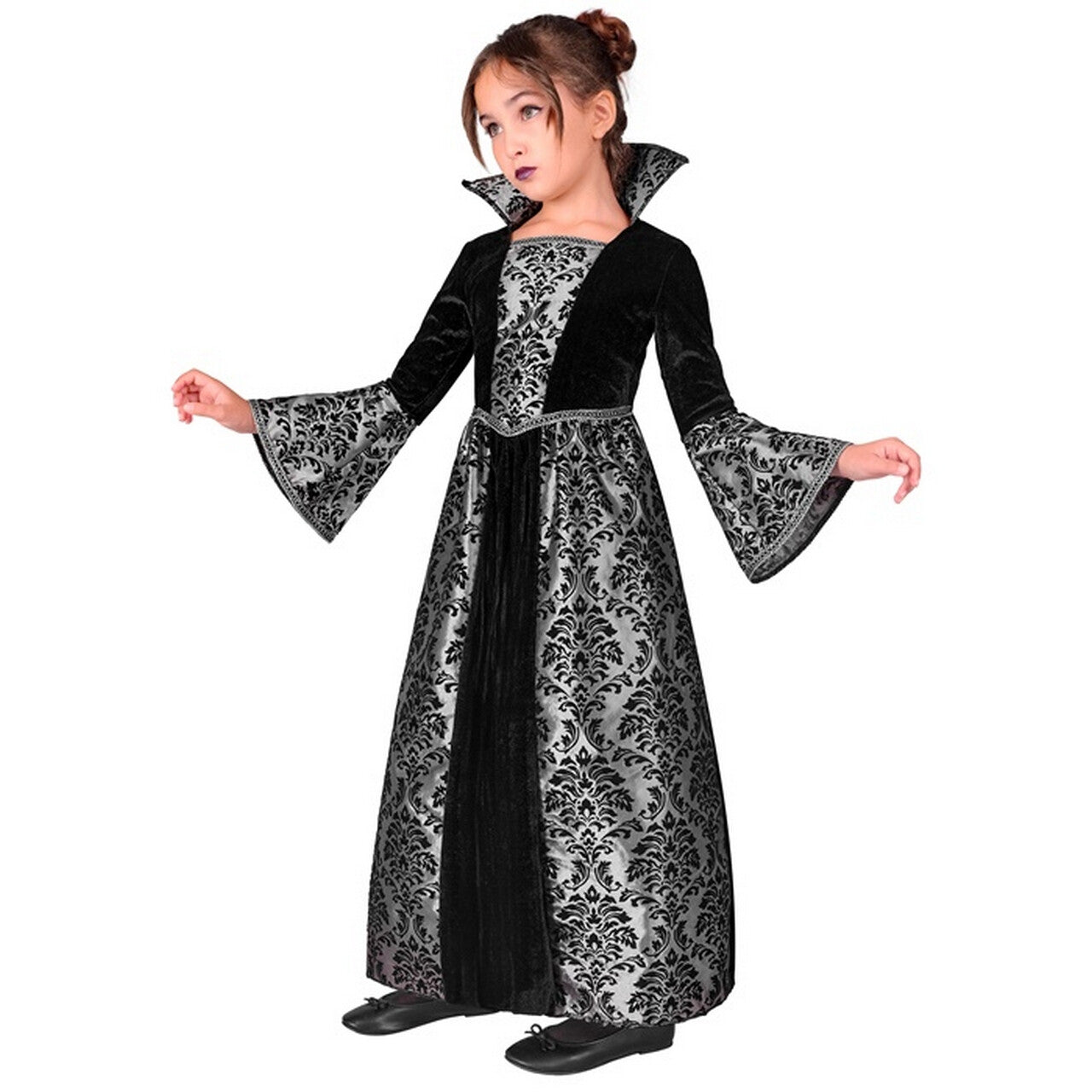 Op deze afbeelding zie je een Kostuums, van het merk Widmann. Gothic Little Vamp Lady Meisje Kostuum