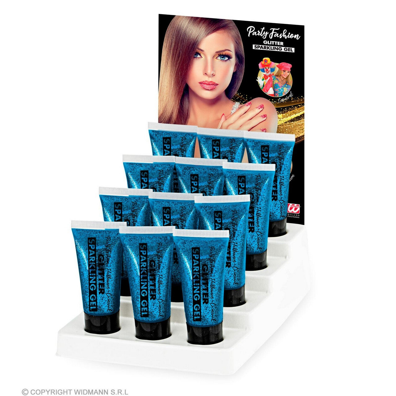 Op deze afbeelding zie je een Accessoires, van het merk Widmann. Sparkling Make-Up Gel Glitters Blauw, 25 Milliliter