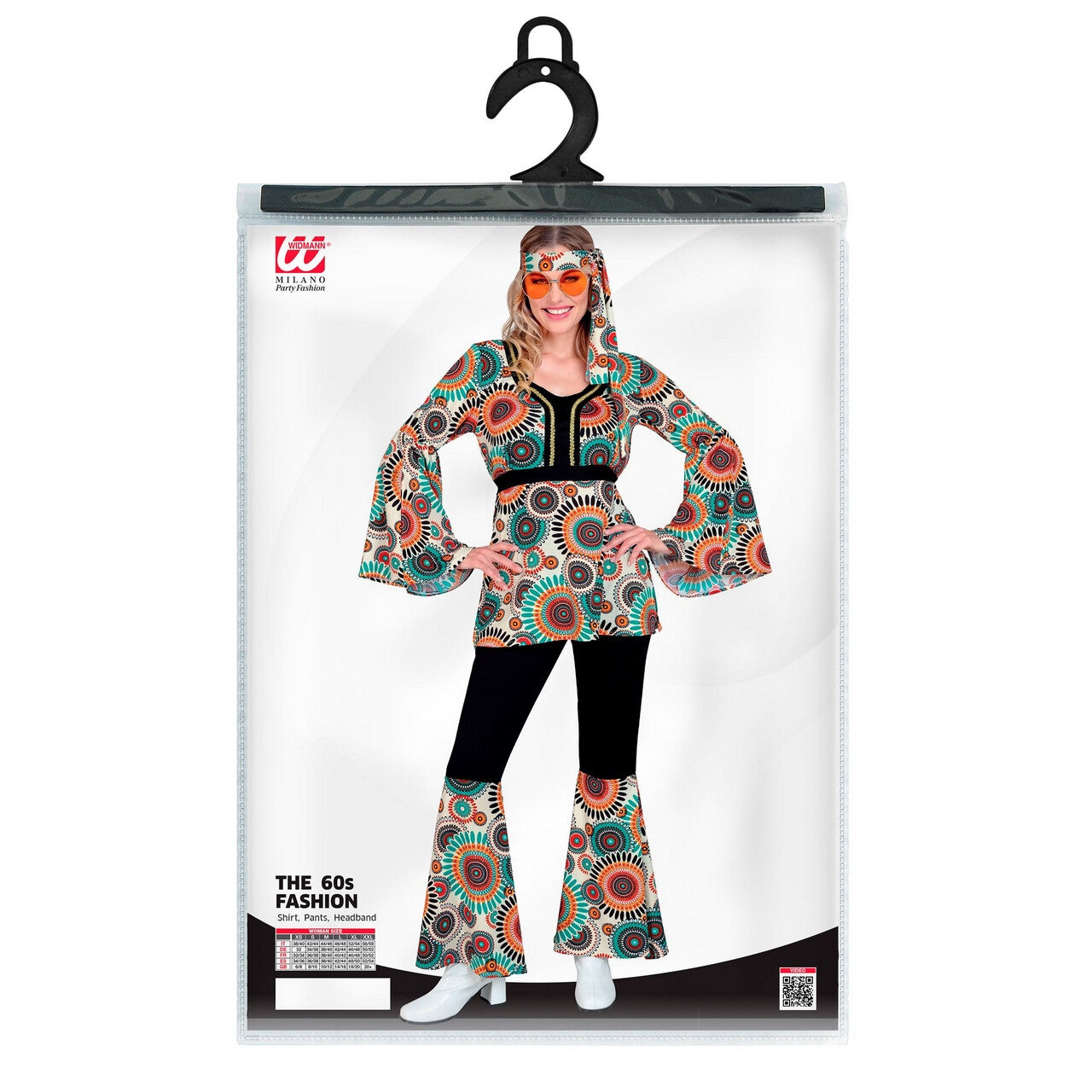 Op deze afbeelding zie je een Kostuums, van het merk Widmann. Very Vintage Hippie Jaren 60 Style Vrouw Kostuum