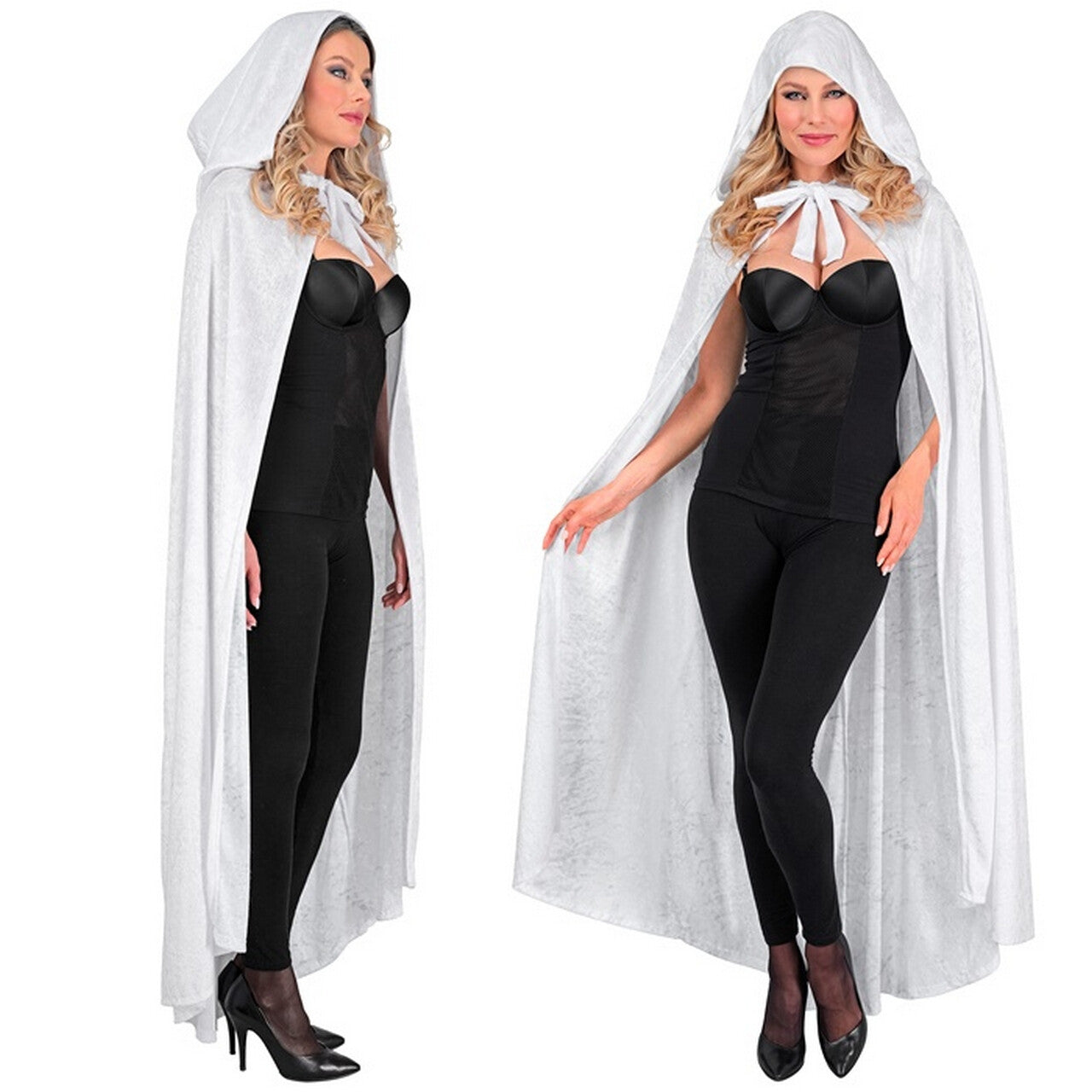 Op deze afbeelding zie je een Kostuums, van het merk Widmann. Fluwelen Cape Wit 140 Centimeter