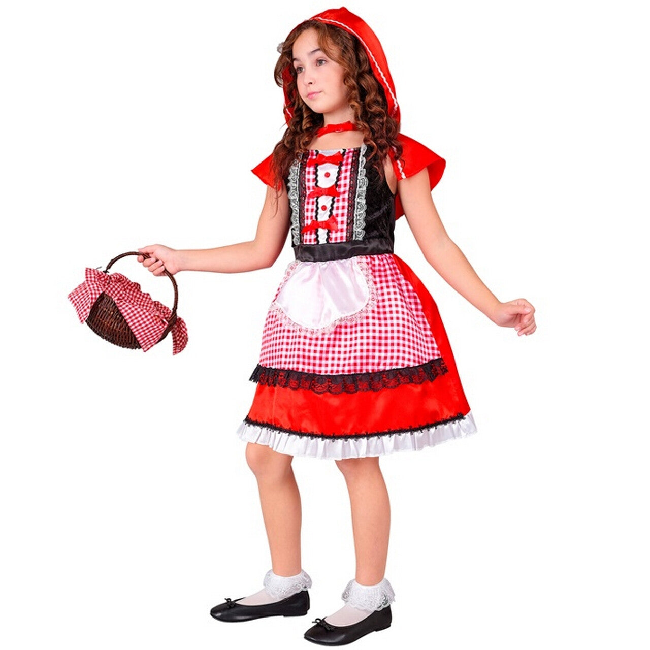 Op deze afbeelding zie je een Kostuums, van het merk Widmann. Enorm Schattig Roodkapje Meisje Kostuum