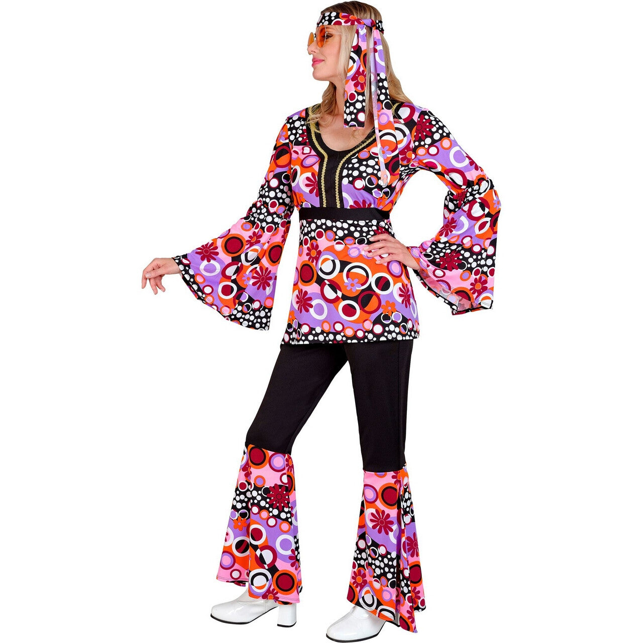 Op deze afbeelding zie je een Kostuums, van het merk Widmann. Groovy Bubbles Jaren 70 Style Roze Vrouw Kostuum