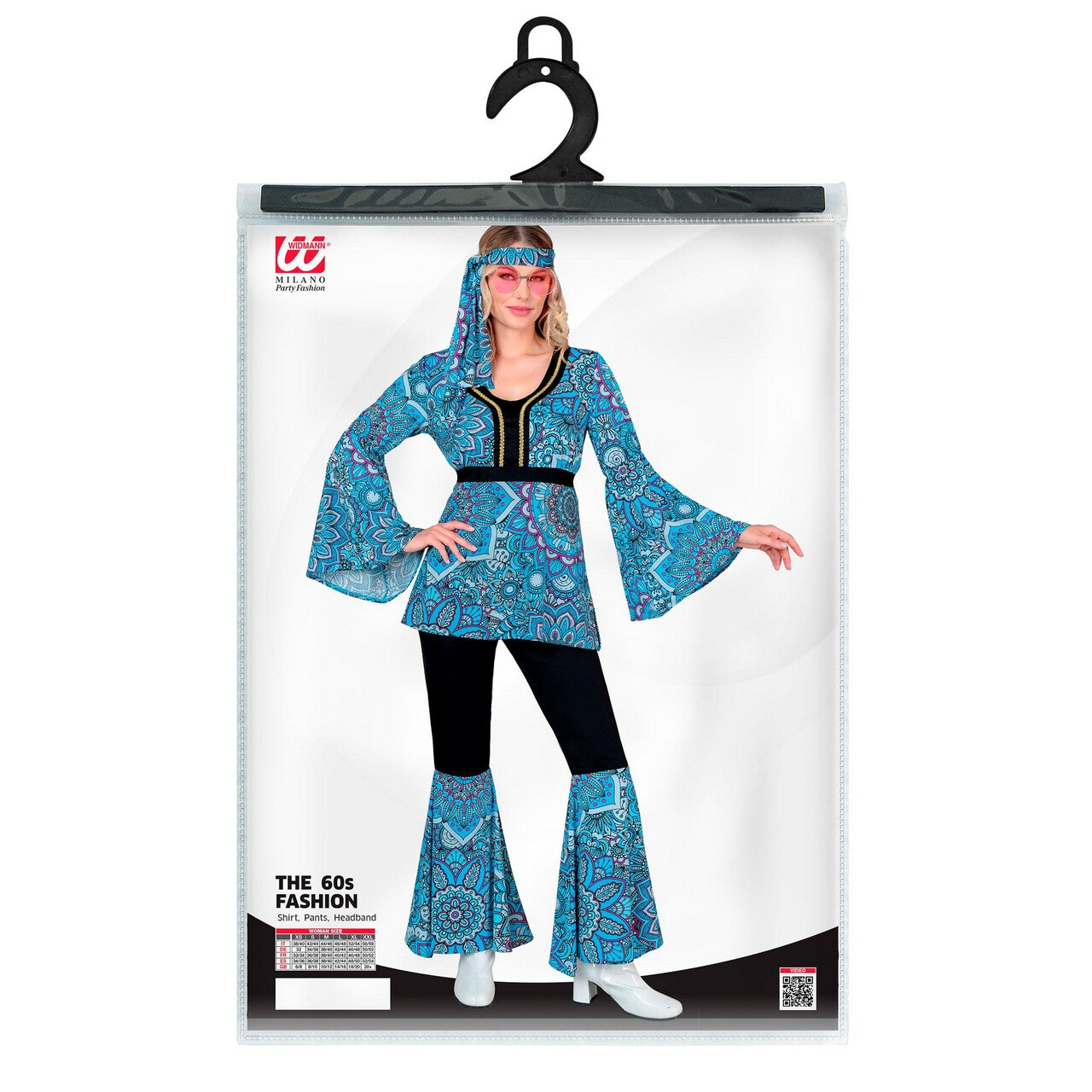 Op deze afbeelding zie je een Kostuums, van het merk Widmann. Mandala Dance Hippie Jaren 60 Blauw Vrouw Kostuum