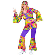 Op deze afbeelding zie je een Kostuums, van het merk Widmann. Groovy Peace And Love Hippie Jaren 60 Style Vrouw Kostuum