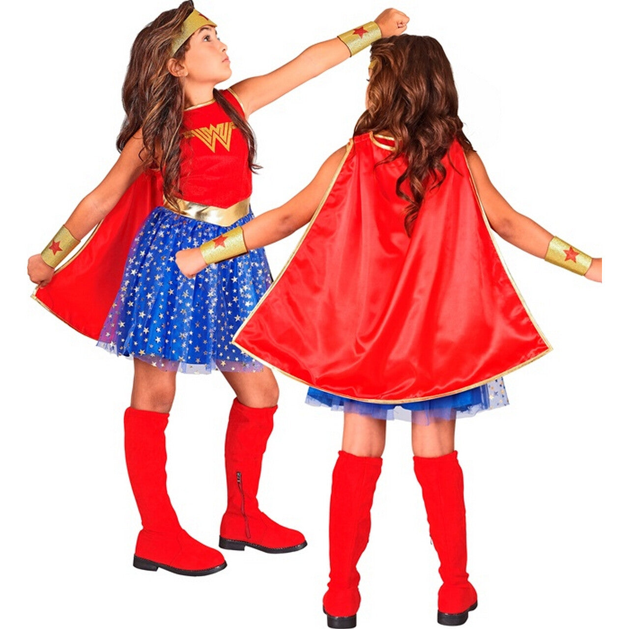 Op deze afbeelding zie je een Kostuums, van het merk Widmann. Mega Stoere Superheldin Wonder Girl Meisje Kostuum