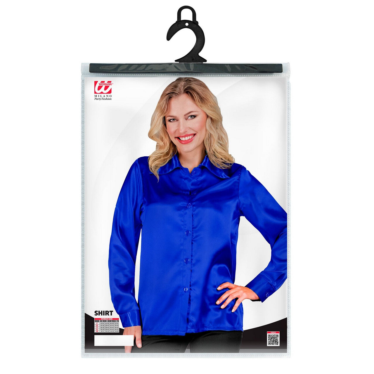 Op deze afbeelding zie je een Kostuums, van het merk Widmann. Jaren 70 Blouse Satijn Blauw Vrouw