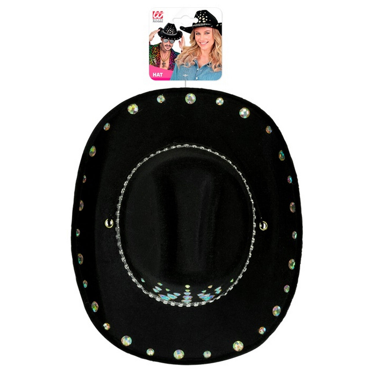 Op deze afbeelding zie je een Accessoires, van het merk Widmann. Cowboy Hoed Texas Zwart Met Diamanten