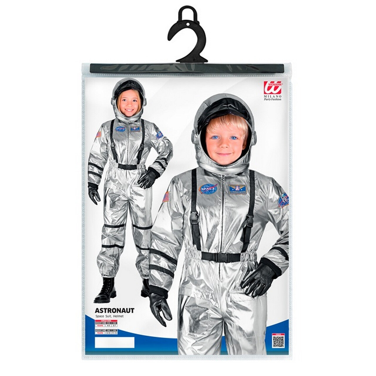 Op deze afbeelding zie je een Kostuums, van het merk Widmann. Astronaut Silver Space Kind Kostuum