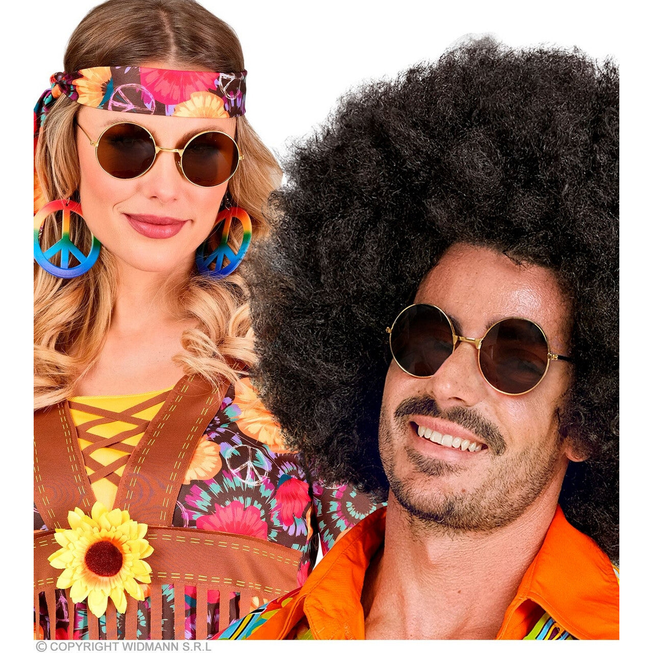 Op deze afbeelding zie je een Accessoires, van het merk Widmann. Bril Hippie Bruin Glas