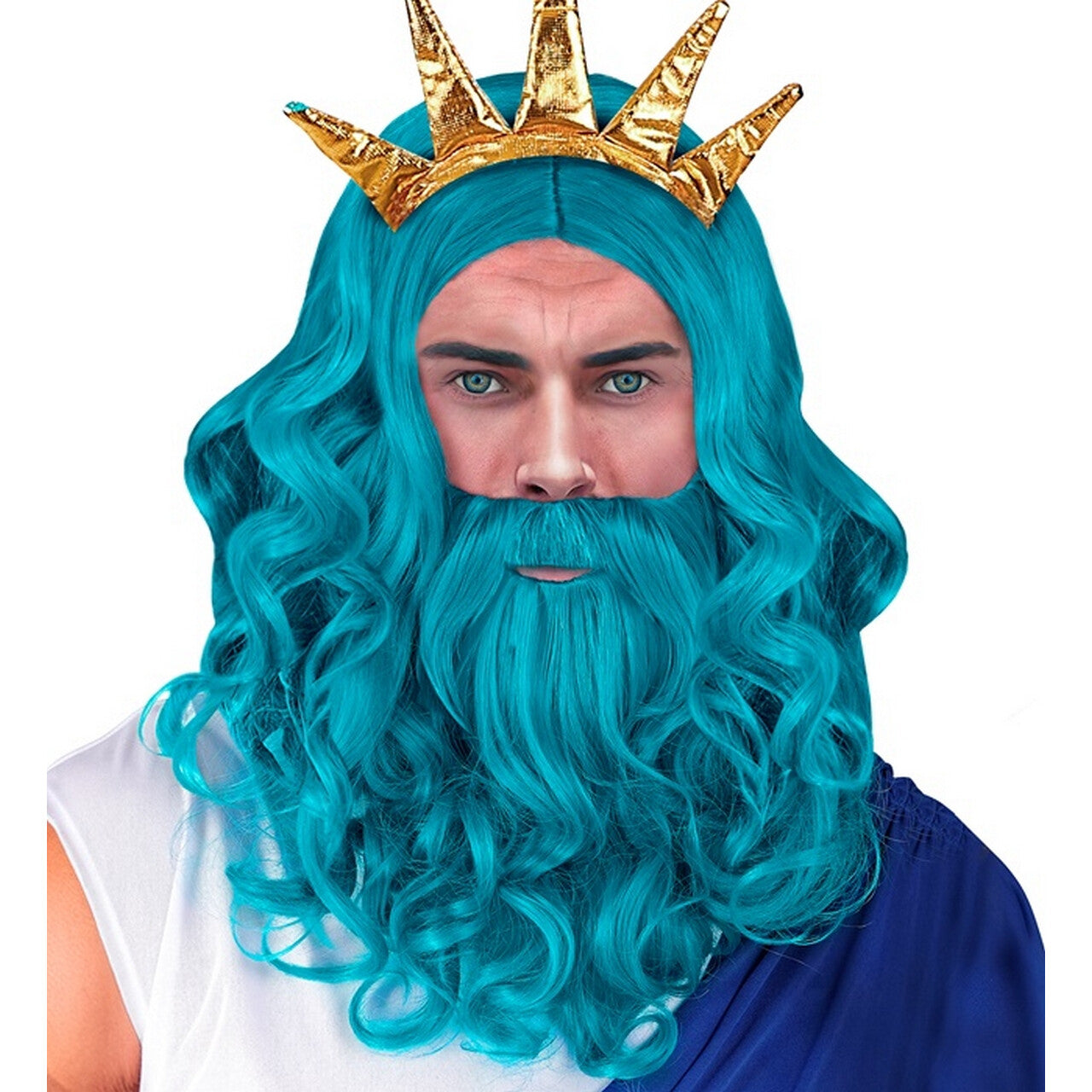Op deze afbeelding zie je een Accessoires, van het merk Widmann. Blauwe Pruik Zee Koning Poseidon Neptunes