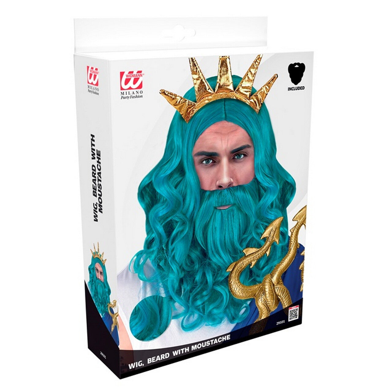 Op deze afbeelding zie je een Accessoires, van het merk Widmann. Blauwe Pruik Zee Koning Poseidon Neptunes