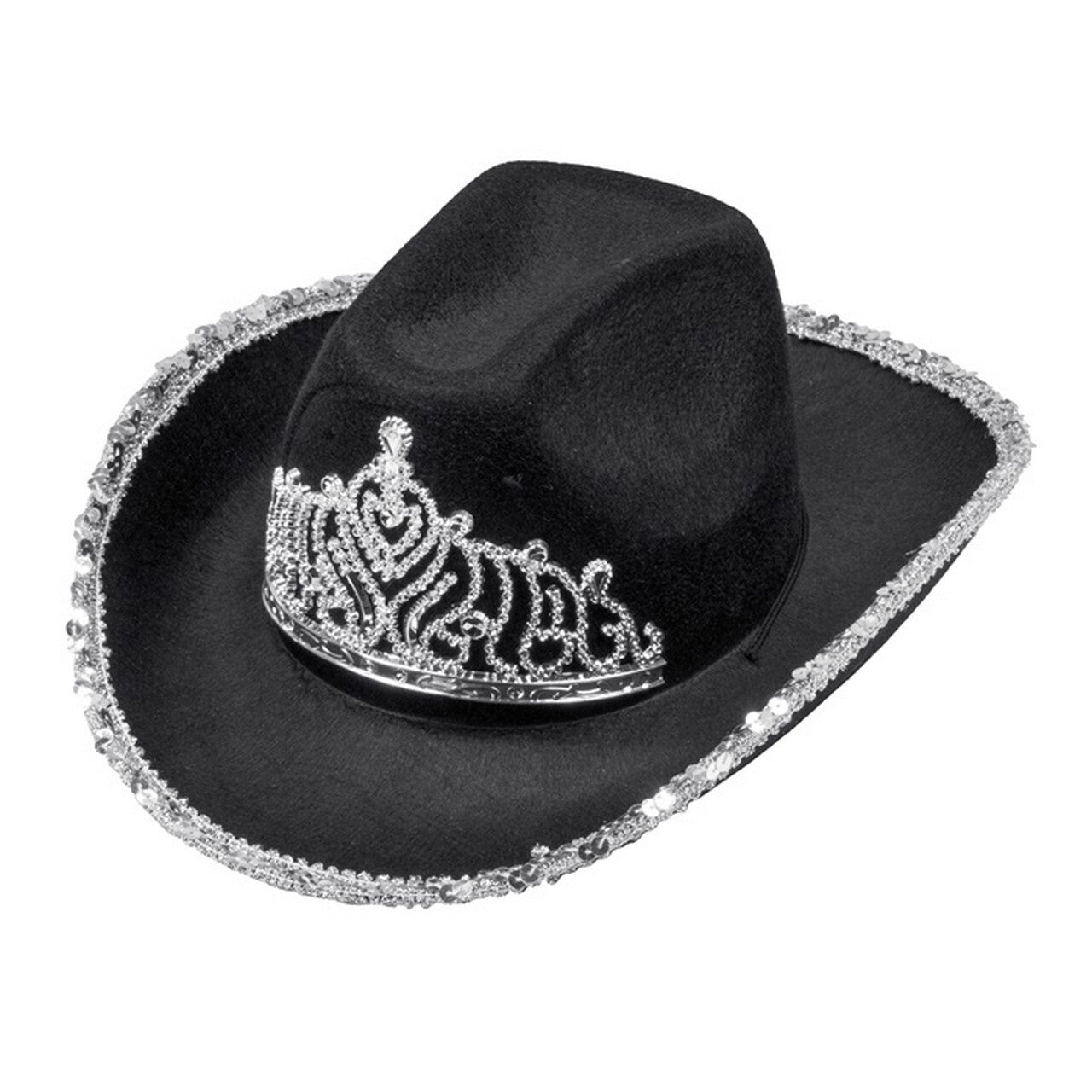 Op deze afbeelding zie je een Accessoires, van het merk Widmann. Glam Cowboy Hoed Zwart Met Zilver