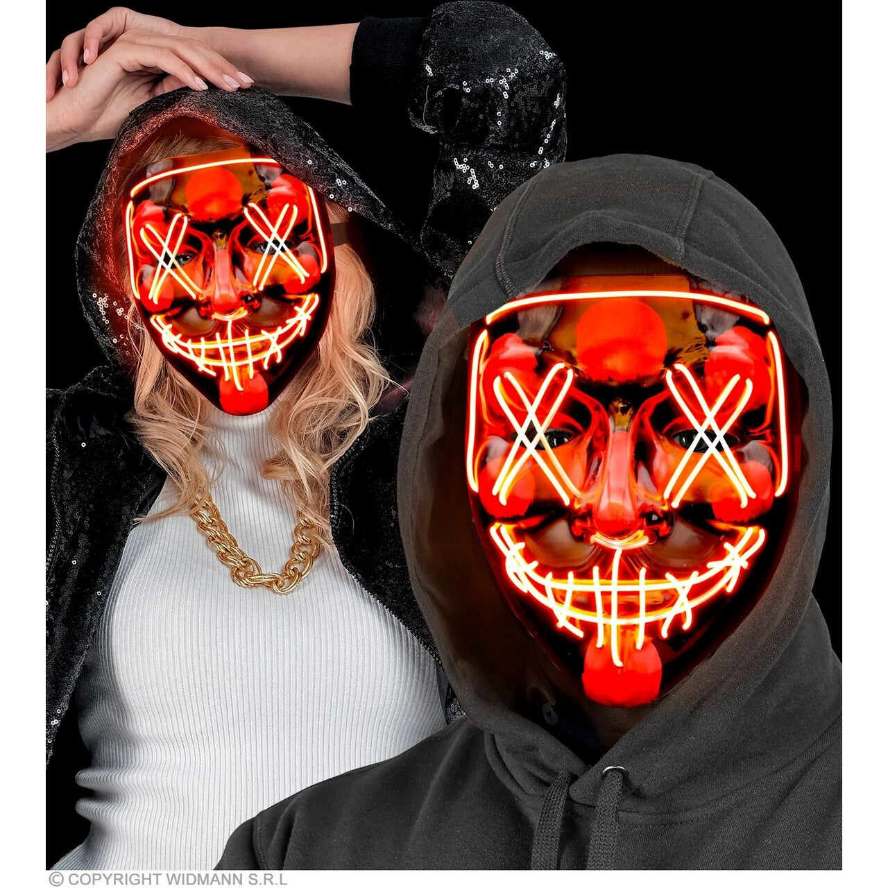 Op deze afbeelding zie je een Accessoires, van het merk Widmann. The Purge Masker Met Rood Licht