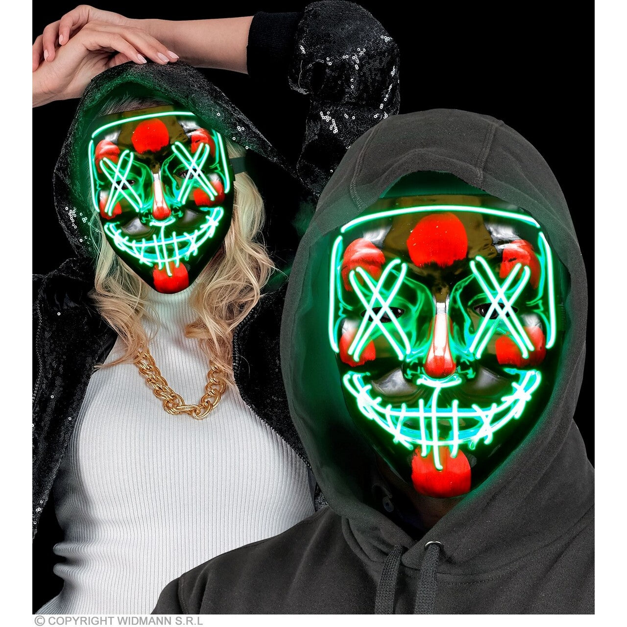 Op deze afbeelding zie je een Accessoires, van het merk Widmann. The Purge Masker Met Groen Licht