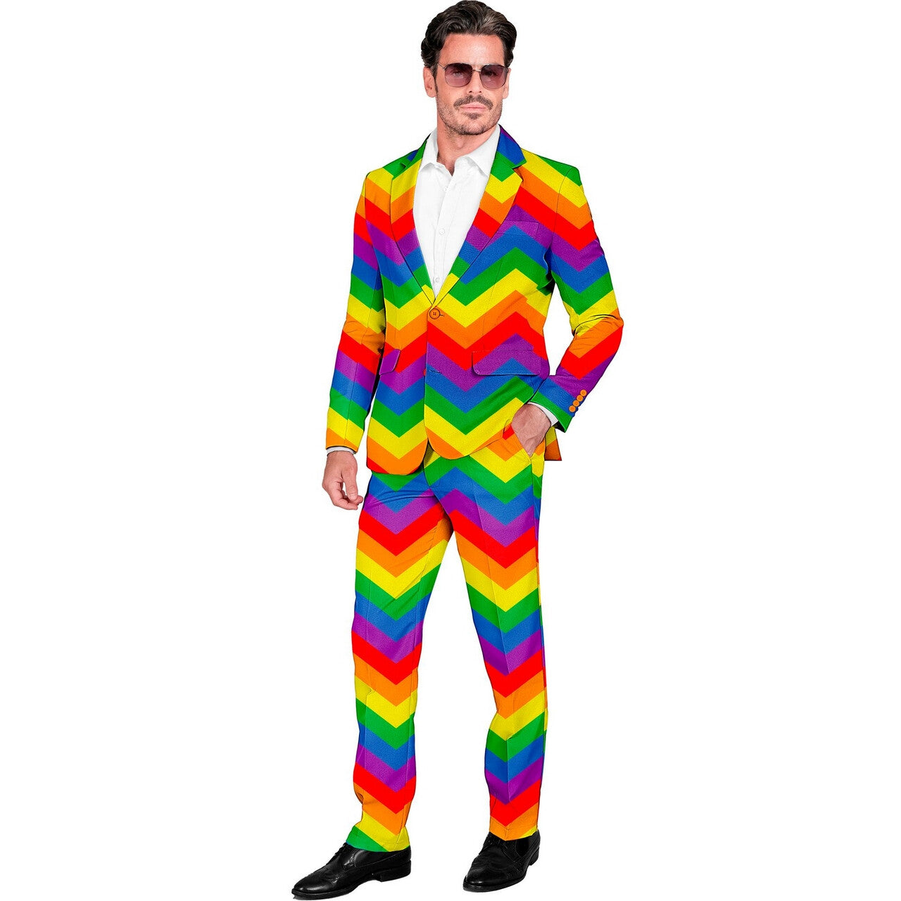 Op deze afbeelding zie je een Kostuums, van het merk Widmann. Mr Cole Rainbow Man Kostuum