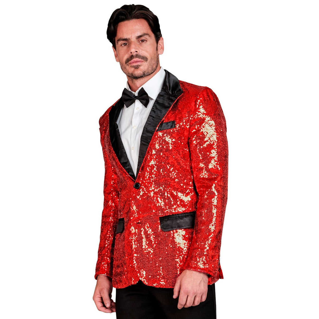 Op deze afbeelding zie je een Kostuums, van het merk Widmann. Showmaster Circus Goochelaar Pailletten Colbert Rood Man