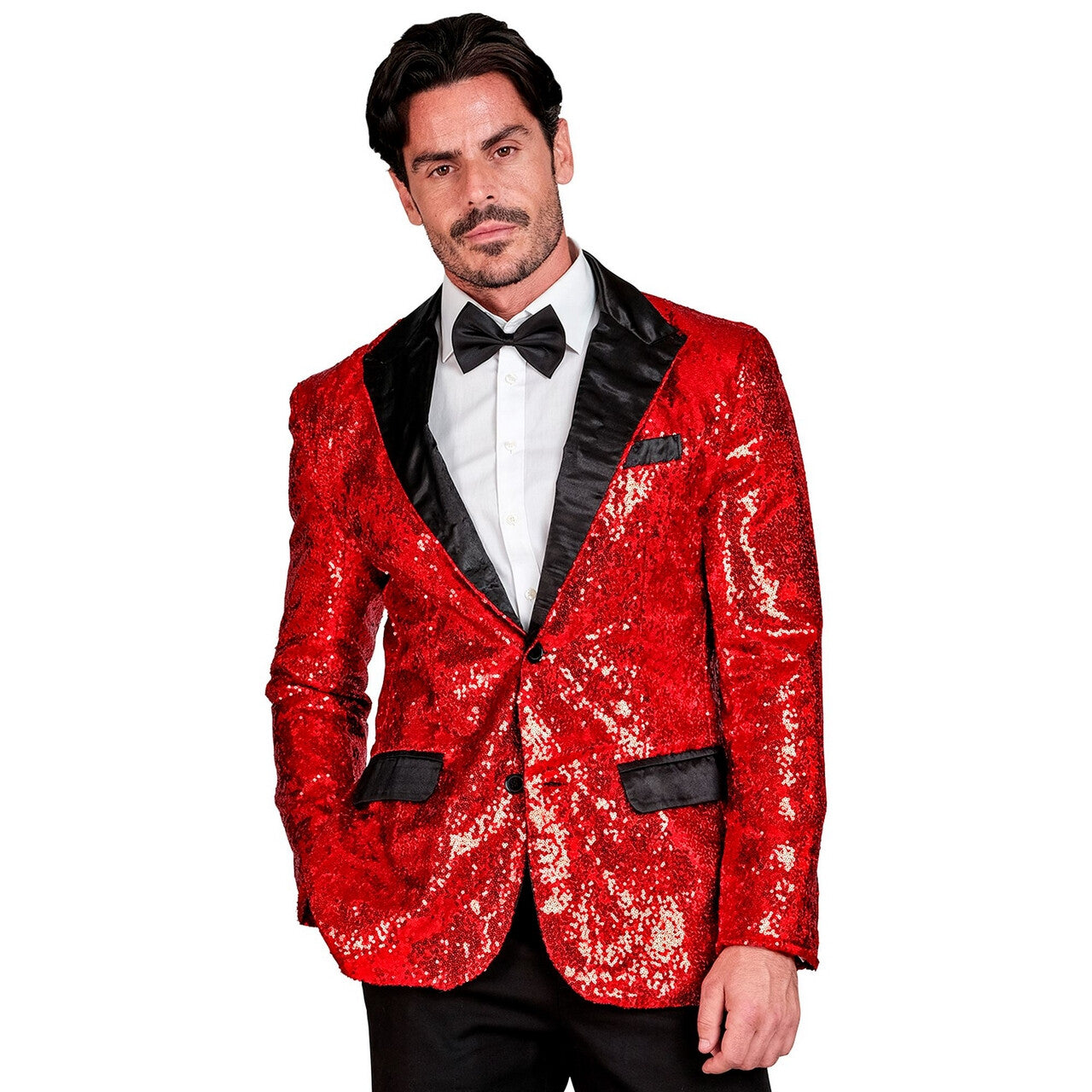 Op deze afbeelding zie je een Kostuums, van het merk Widmann. Showmaster Circus Goochelaar Pailletten Colbert Rood Man