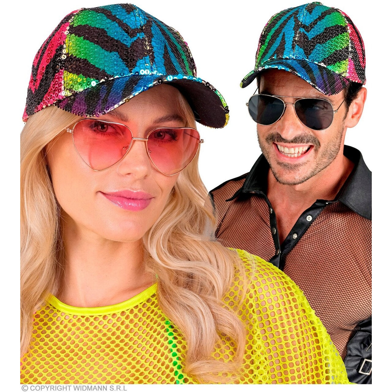 Op deze afbeelding zie je een Accessoires, van het merk Widmann. Pailletten Pet Regenboog Tijger
