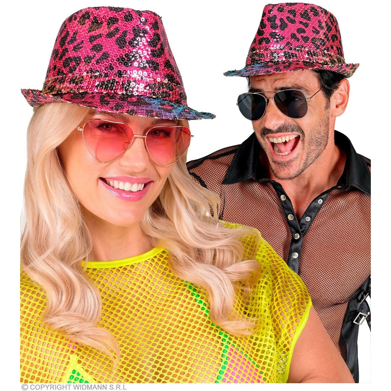 Op deze afbeelding zie je een Accessoires, van het merk Widmann. Foute Pailletten Gangster Hoed Luipaard