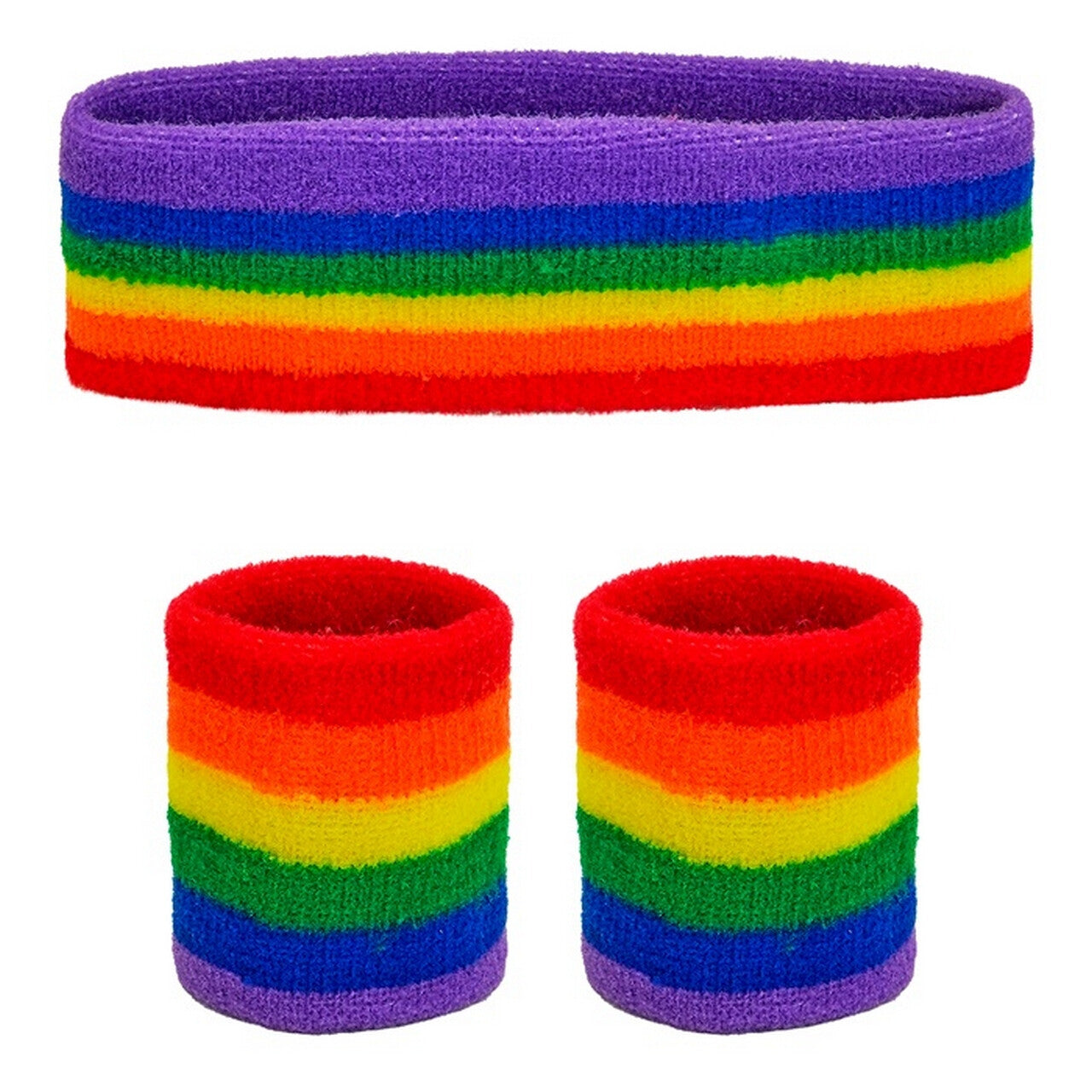 Op deze afbeelding zie je een Accessoires, van het merk Widmann. Zweetband Set Regenboog Strepen