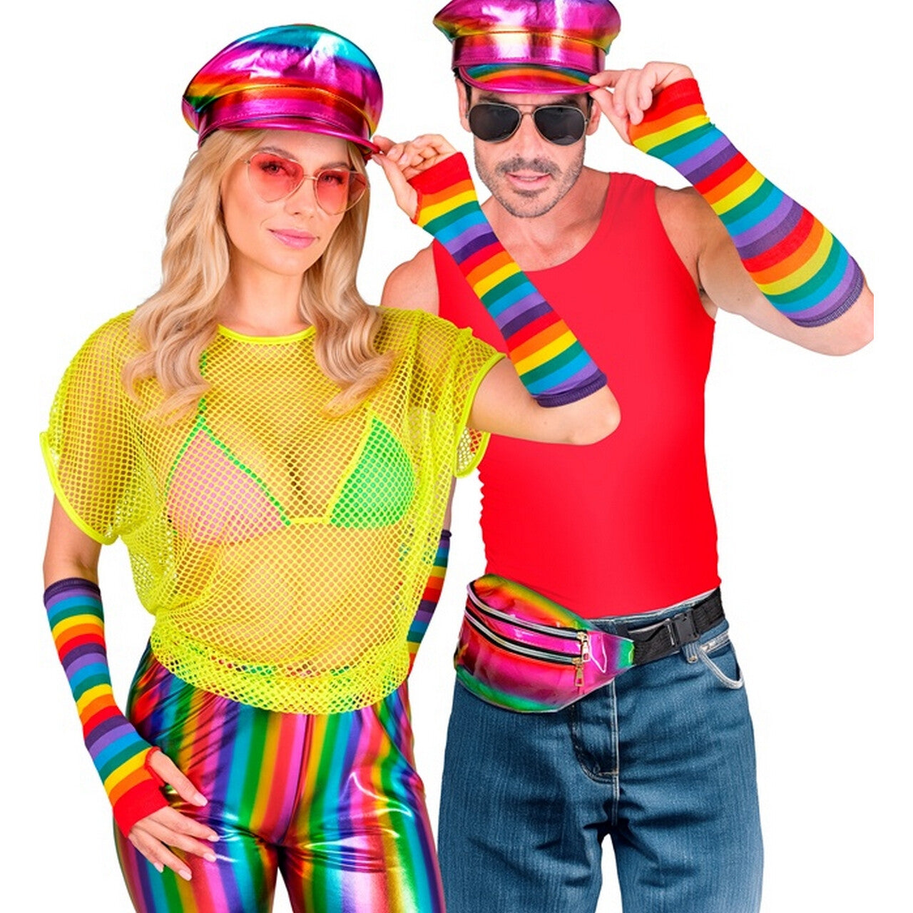 Op deze afbeelding zie je een Accessoires, van het merk Widmann. Vingerloze Lange Handschoenen Rainbow Stripes