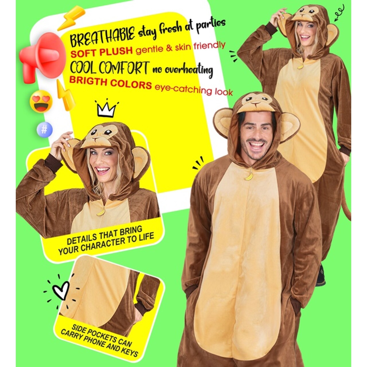Op deze afbeelding zie je een Kostuums, van het merk Widmann. Super Comfort Onesie Aap Kostuum