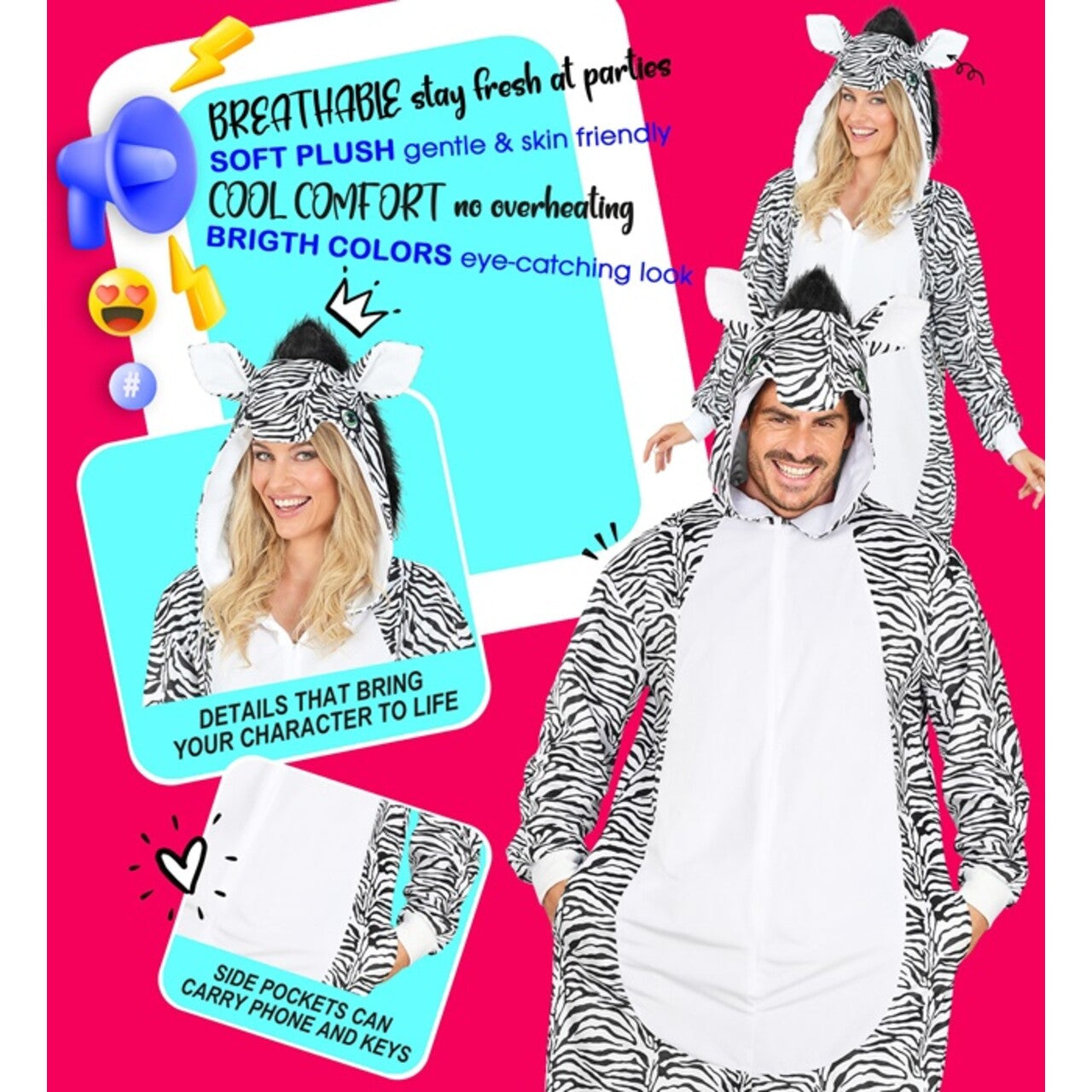 Op deze afbeelding zie je een Kostuums, van het merk Widmann. Comofort Zebra Onesie Kostuum