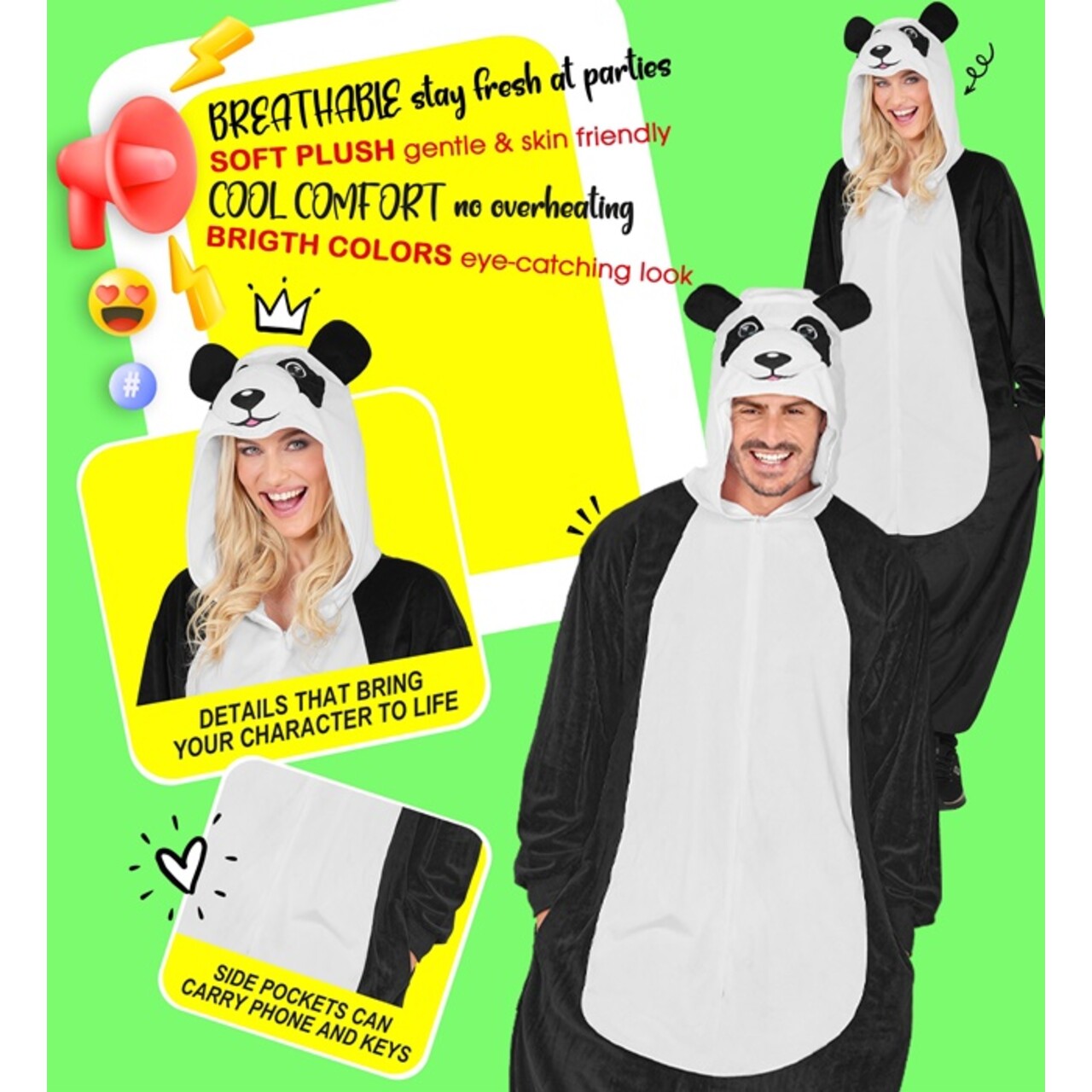 Op deze afbeelding zie je een Kostuums, van het merk Widmann. Knullige Panda Onesie Kostuum