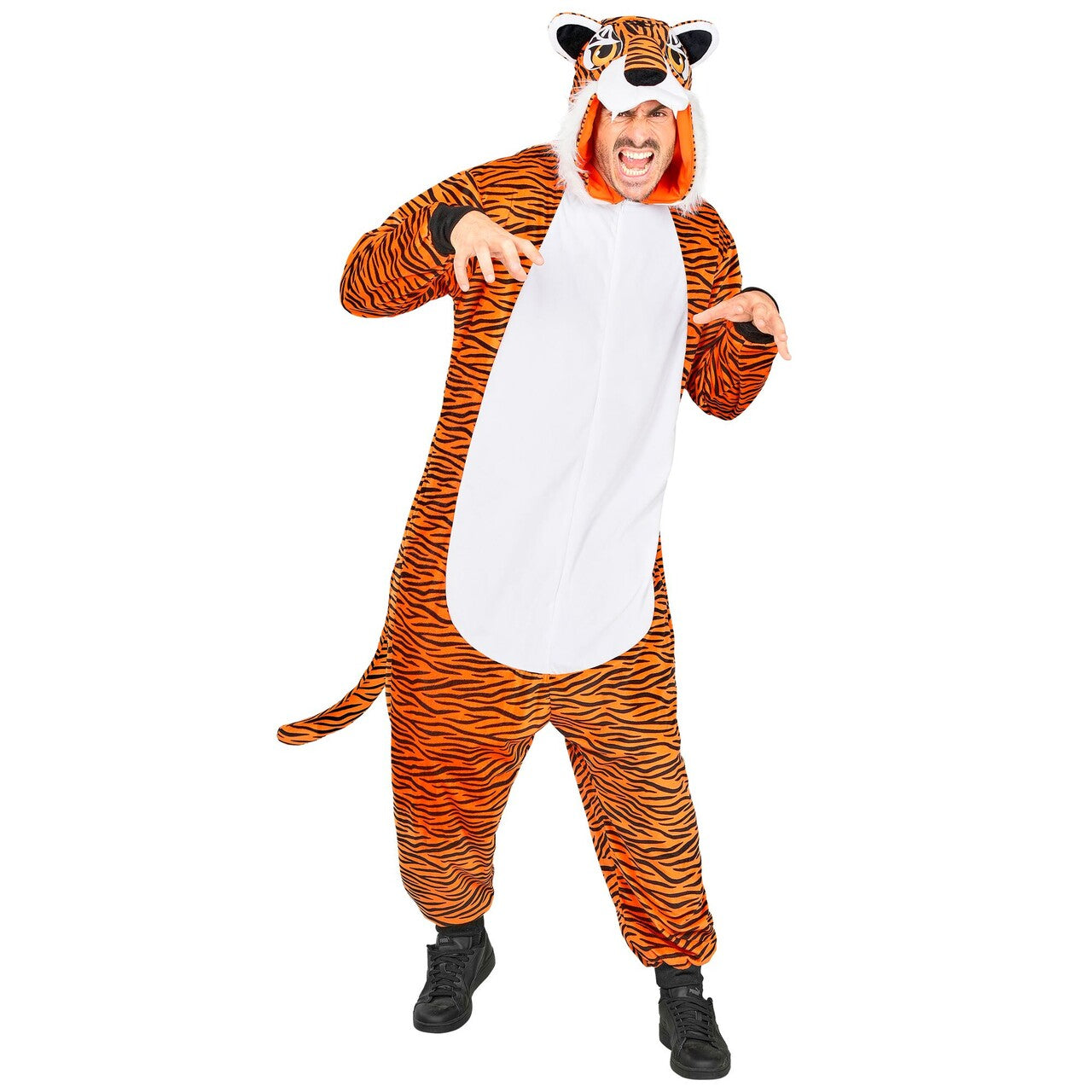Op deze afbeelding zie je een Kostuums, van het merk Widmann. Comfort Tijger Onesie Kostuum