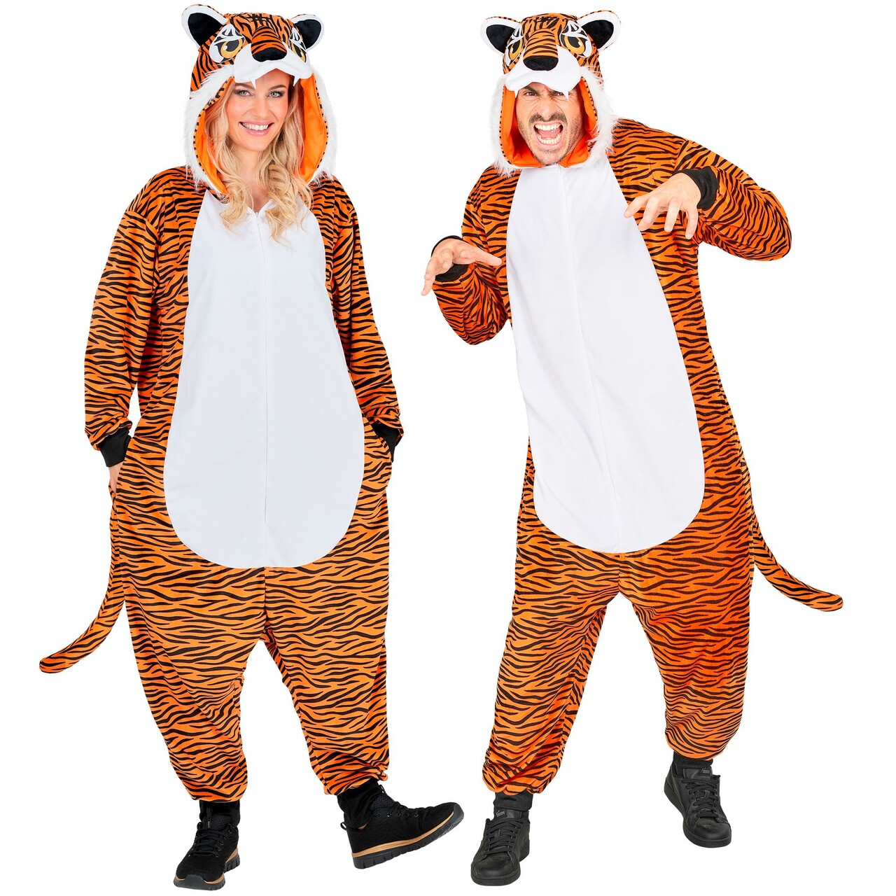 Op deze afbeelding zie je een Kostuums, van het merk Widmann. Comfort Tijger Onesie Kostuum