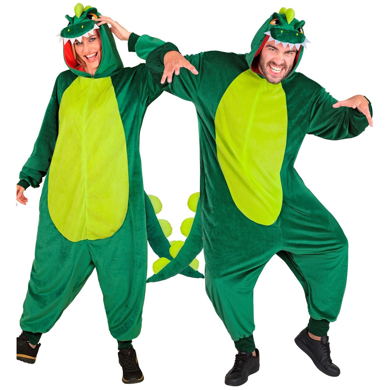 Op deze afbeelding zie je een Kostuums, van het merk Widmann. Ongevaarlijke Dino Onesie Kostuum