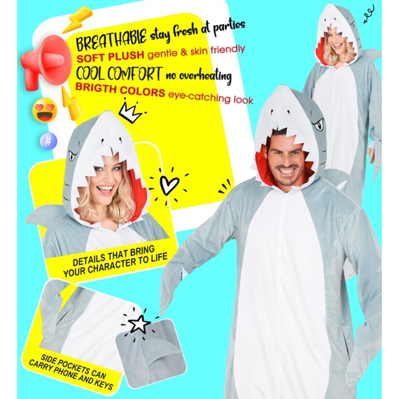 Op deze afbeelding zie je een Kostuums, van het merk Widmann. Hi De Haai Onesie Kostuum
