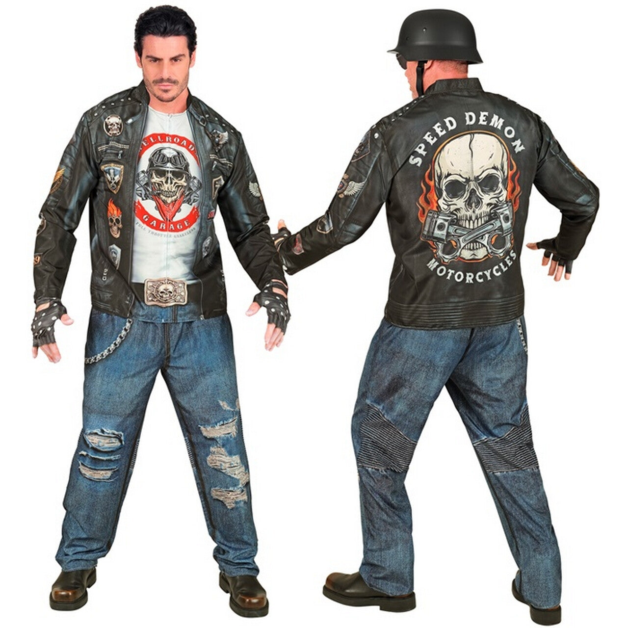 Op deze afbeelding zie je een Kostuums, van het merk Widmann. Biker Speed Demon Man Kostuum