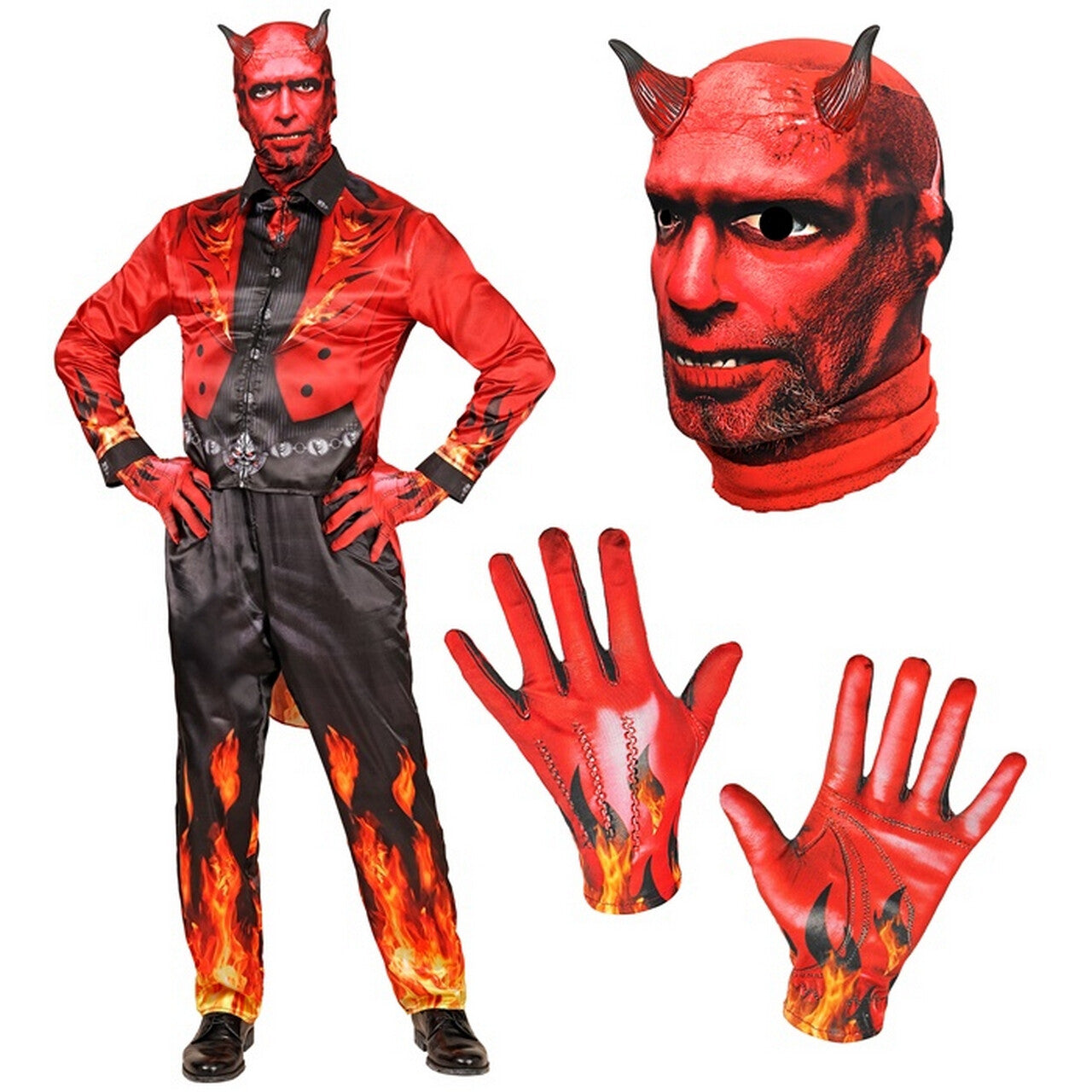 Op deze afbeelding zie je een Kostuums, van het merk Widmann. Devil On Fire Man Kostuum