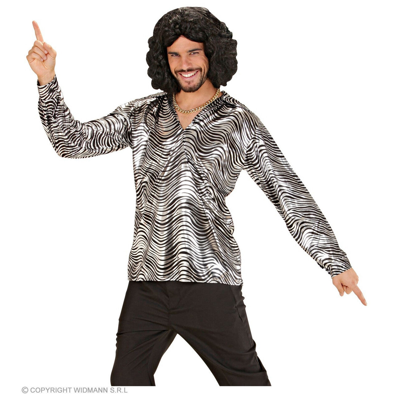 Op deze afbeelding zie je een Kostuums, van het merk Widmann. Exotische Jonathan Disco Shirt Zilver Man