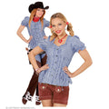 Blaue-Karobluse Alpen Western Look Damen