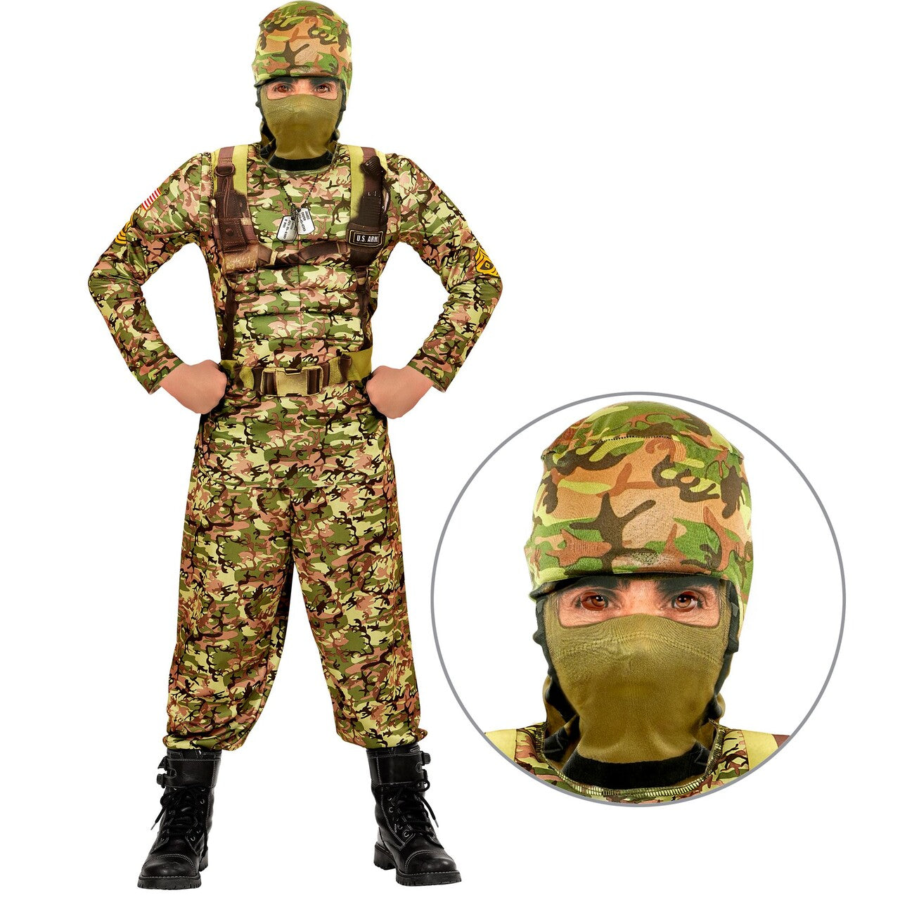 Op deze afbeelding zie je een Kostuums, van het merk Widmann. Zwaar Afgetrainde Special Force Soldaat Kind Kostuum