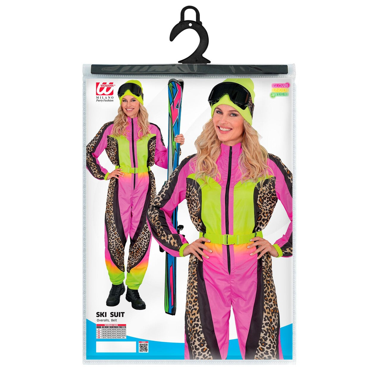 Op deze afbeelding zie je een Kostuums, van het merk Widmann. 90s Fout Ski Pak Roze Panterprint Vrouw